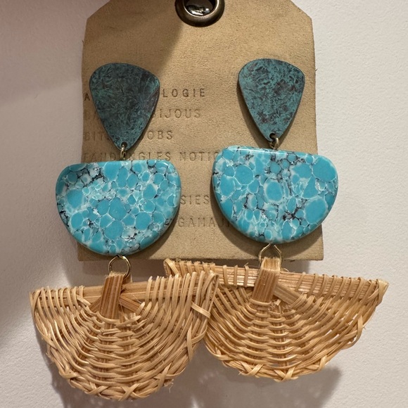 Anthropologie Jewelry - Anthropologie Turquoise and Rattan Statement Earrings